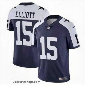 Captivating Dallas Cowboys 15 Ezekiel Elliott Navy White Vapor Untouchable Thanksgiving Limited Stitched Football Jersey