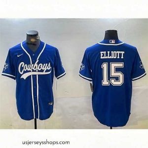 Exquisite Dallas Cowboys 15 Ezekiel Elliott Royal With Patch Cool Base Stitched Baseball Jersey
