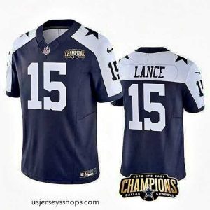Glamorous Dallas Cowboys 15 Trey Lance Navy White 2023 F.U.S.E  NFC East Champions Patch Stitched Football Jersey