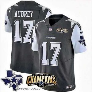 Captivating Dallas Cowboys 17 Brandon Aubrey Black White 2023 F.U.S.E  NFC East Champions Patch Stitched Football Jersey
