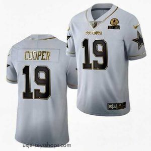 Magnificent Dallas Cowboys 19 Amari Cooper White Golden Edition With 1960 Patch Limited Stitched Jersey