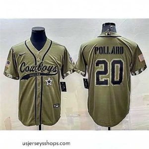 Alluring Dallas Cowboys 20 Tony Pollard 2022 Olive Salute To Service Cool Base Stitched Baseball Jersey