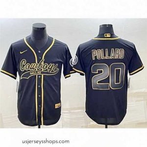 Magnificent Dallas Cowboys 20 Tony Pollard Black Gold With Patch Cool Base Stitched Baseball Jersey