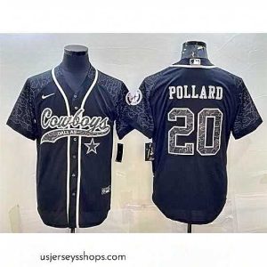 Stellar Dallas Cowboys 20 Tony Pollard Black Reflective With Patch Cool Base Stitched Baseball Jersey