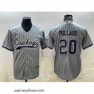 Stellar Dallas Cowboys 20 Tony Pollard Gray With Patch Cool Base Stitched Baseball Jersey