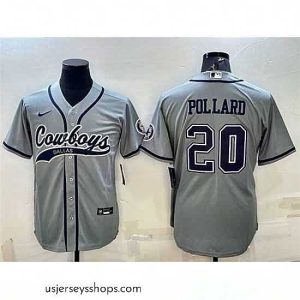 Stellar Dallas Cowboys 20 Tony Pollard Grey With Patch Cool Base Stitched Baseball Jersey