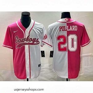 Breathtaking Dallas Cowboys 20 Tony Pollard Pink White Split Cool Base Stitched Baseball Jersey