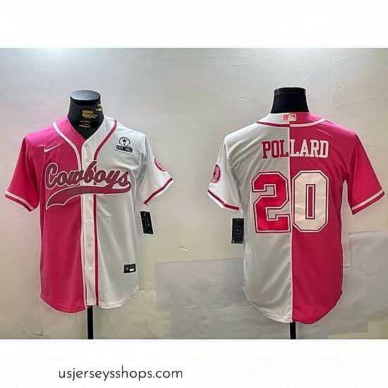 Glamorous Dallas Cowboys 20 Tony Pollard Red White With Patch Cool Base Stitched Baseball Jersey 2