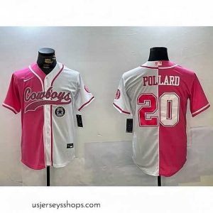 Alluring Dallas Cowboys 20 Tony Pollard Red White With Patch Cool Base Stitched Baseball Jersey 4