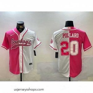 Sensational Dallas Cowboys 20 Tony Pollard Red White With Patch Cool Base Stitched Baseball Jersey 5