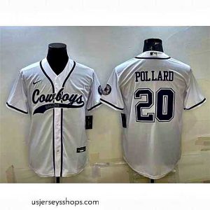 Magnificent Dallas Cowboys 20 Tony Pollard White With Patch Cool Base Stitched Baseball Jersey