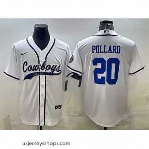 Alluring Dallas Cowboys 20 Tony Pollard White With Patch Cool Base Stitched Baseball Jersey