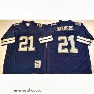 Breathtaking Dallas Cowboys 21 Deion Sanders Navy M&N Throwback Jersey