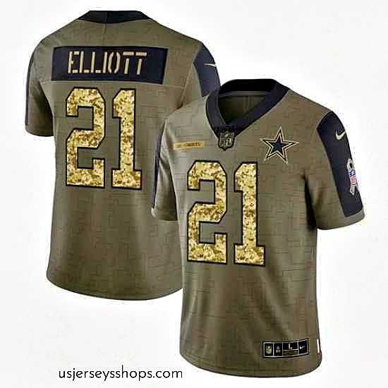 Breathtaking Dallas Cowboys 21 Ezekiel Elliott 2021 Salute To Service Olive Camo Limited Stitched Jersey