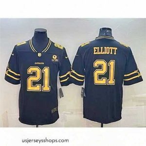 Enchanting Dallas Cowboys 21 Ezekiel Elliott Black Gold Edition With 1960 Patch Limited Stitched Football Jersey
