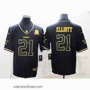 Captivating Dallas Cowboys 21 Ezekiel Elliott Black Golden Edition Limited Stitched Jersey