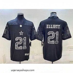 Magnificent Dallas Cowboys 21 Ezekiel Elliott Black Reflective Limited Stitched Football Jersey
