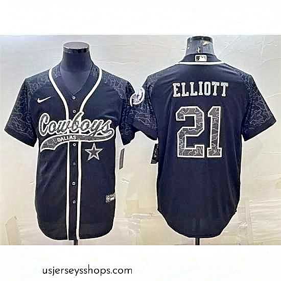 Stellar Dallas Cowboys 21 Ezekiel Elliott Black Reflective With Patch Cool Base Stitched Baseball Jersey