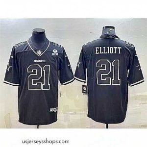 Glamorous Dallas Cowboys 21 Ezekiel Elliott Black With 1960 Patch Limited Stitched Football Jersey
