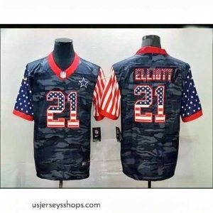 Glamorous Dallas Cowboys 21 Ezekiel Elliott Camo Salute To Serve USA Flag Limited Jersey