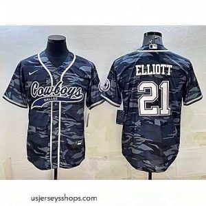 Breathtaking Dallas Cowboys 21 Ezekiel Elliott Grey Camo With Patch Cool Base Stitched Baseball Jersey