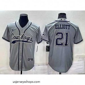 Exquisite Dallas Cowboys 21 Ezekiel Elliott Grey Cool Base Stitched Baseball Jersey