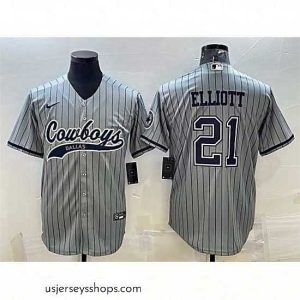 Stunning Dallas Cowboys 21 Ezekiel Elliott Grey With Patch Cool Base Stitched Baseball Jersey