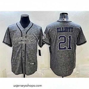 Sensational Dallas Cowboys 21 Ezekiel Elliott Grey With Patch Cool Base Stitched Baseball JerseyS