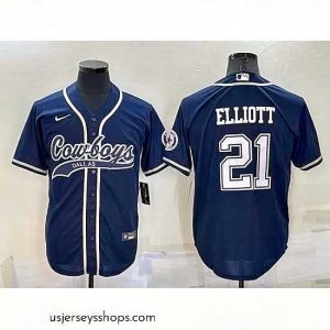 Sensational Dallas Cowboys 21 Ezekiel Elliott Navy Cool Base Stitched Baseball Jersey