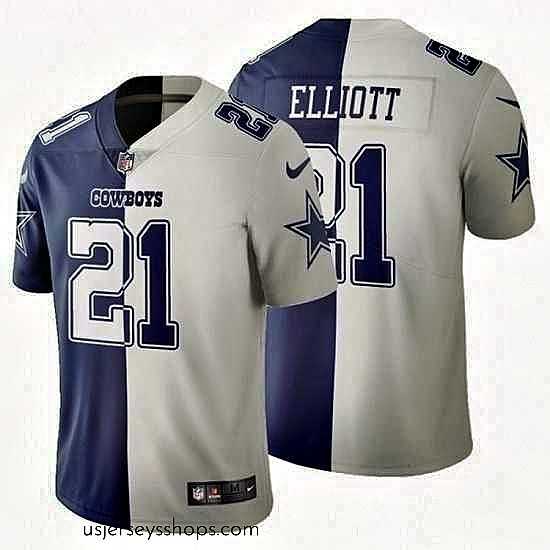 Stellar Dallas Cowboys 21 Ezekiel Elliott Navy White Split Vapor Untouchable Limited Stitched Jersey