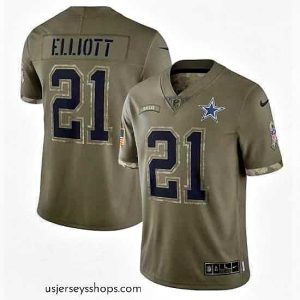 Sensational Dallas Cowboys 21 Ezekiel Elliott Olive 2022 Salute To Service Limited Stitched Jersey