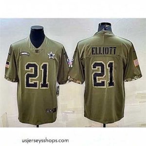 Stunning Dallas Cowboys 21 Ezekiel Elliott Olive 2022 Salute To Service Limited Stitched Jersey