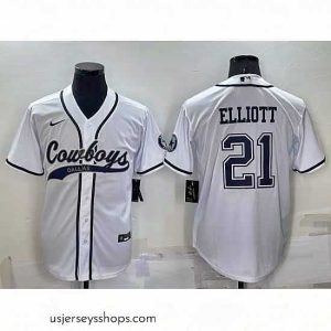 Captivating Dallas Cowboys 21 Ezekiel Elliott White Cool Base Stitched Baseball Jersey