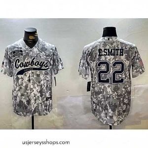 Exquisite Dallas Cowboys 22 Emmitt Smith 2024 Arctic Camo Salute To Service Stitched Baseball Jersey