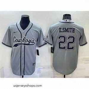 Sensational Dallas Cowboys 22 Emmitt Smith Grey Cool Base Stitched Baseball Jersey