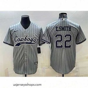Glamorous Dallas Cowboys 22 Emmitt Smith Grey With Patch Cool Base Stitched Baseball Jersey