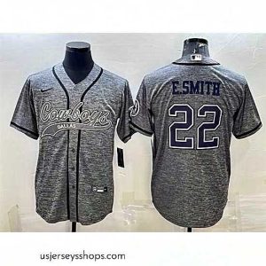 Enchanting Dallas Cowboys 22 Emmitt Smith Grey With Patch Cool Base Stitched Baseball JerseyS