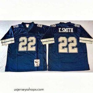 Sensational Dallas Cowboys 22 Emmitt Smith Navy M&N Throwback Jersey