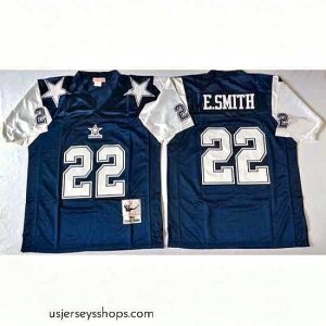 Exquisite Dallas Cowboys 22 Emmitt Smith Navy Thanksgiving M&N Throwback Jersey