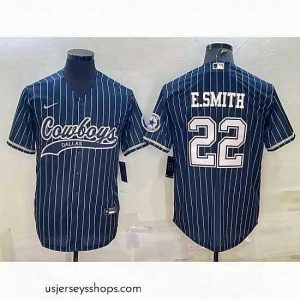 Alluring Dallas Cowboys 22 Emmitt Smith Navy With Patch Cool Base Stitched Baseball Jersey