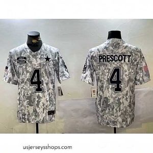 Captivating Dallas Cowboys 4 Dak Prescott 2024 F.U.S.E Arctic Camo Salute To Service Limited Stitched Football Jersey