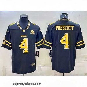 Stellar Dallas Cowboys 4 Dak Prescott Black Gold Edition With 1960 Patch Limited Stitched Football Jersey