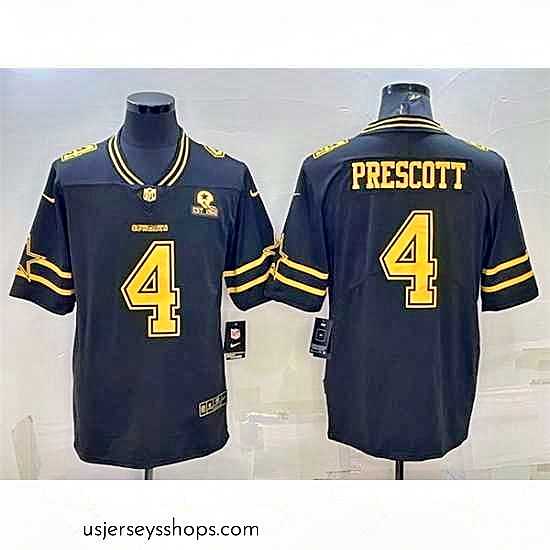 Stellar Dallas Cowboys 4 Dak Prescott Black Gold Edition With 1960 Patch Limited Stitched Football Jersey