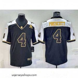 Stunning Dallas Cowboys 4 Dak Prescott Black Gold Thanksgiving With Patch Stitched Jersey
