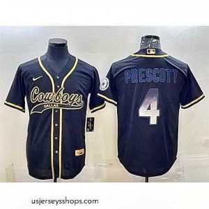 Glamorous Dallas Cowboys 4 Dak Prescott Black Gold With Patch Cool Base Stitched Baseball Jersey