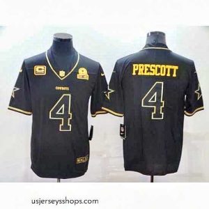 Captivating Dallas Cowboys 4 Dak Prescott Black Golden With C Patch Edition Limited Stitched Jersey