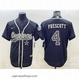 Magnificent Dallas Cowboys 4 Dak Prescott Black Reflective With Patch Cool Base Stitched Baseball Jersey