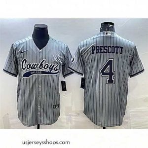 Sensational Dallas Cowboys 4 Dak Prescott Gray With Patch Cool Base Stitched Baseball Jersey