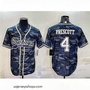Alluring Dallas Cowboys 4 Dak Prescott Grey Camo With Patch Cool Base Stitched Baseball Jersey
