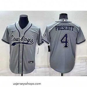 Exquisite Dallas Cowboys 4 Dak Prescott Grey Cool Base Stitched Baseball Jersey